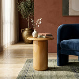 Tate Turmeric Concrete Indoor Outdoor Side Table with Faux Wood Finish - Sculptural Modern Accent & Patio Drink Table