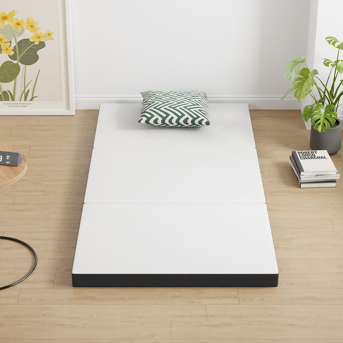 Hollyhock Tri-Fold Memory Foam Mattress Topper - 3" or 4" Plush, CertiPUR-US Certified, Twin to Queen – White & Gray, view 9