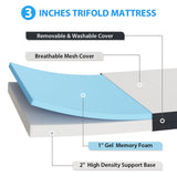 Hollyhock Tri-Fold Memory Foam Mattress Topper - 3" or 4" Plush, CertiPUR-US Certified, Twin to Queen – White & Gray, view 12