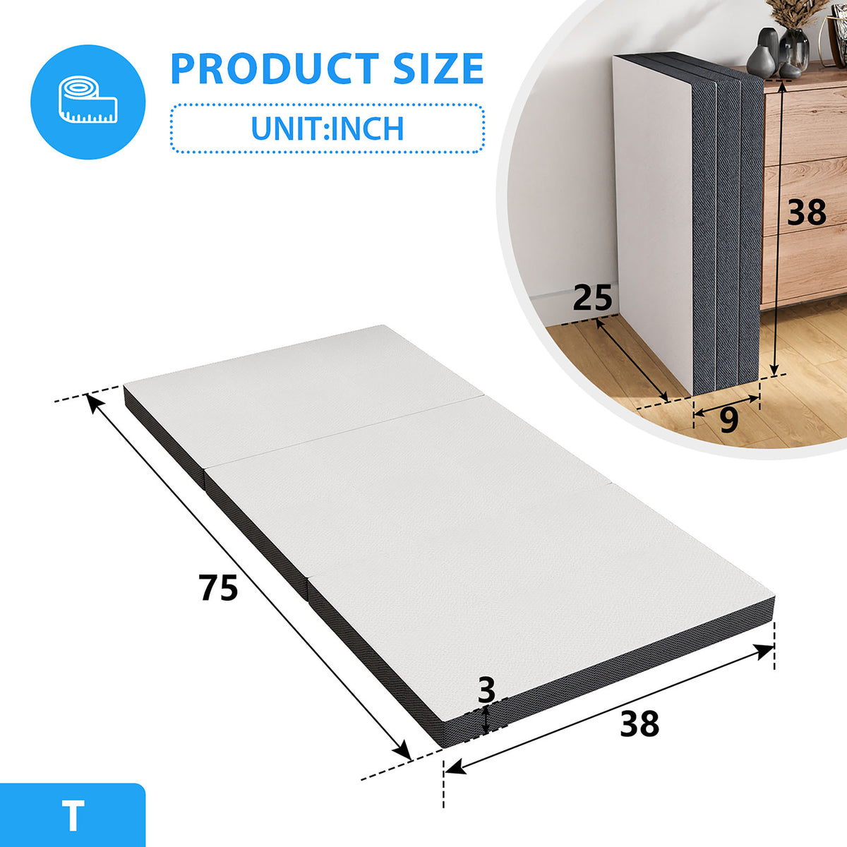 Hollyhock Tri-Fold Memory Foam Mattress Topper - 3" or 4" Plush, CertiPUR-US Certified, Twin to Queen – White & Gray, view 15