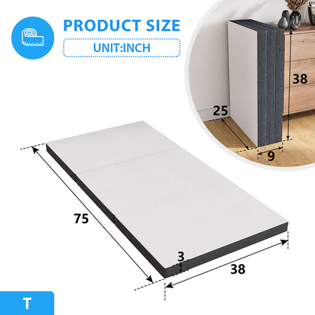 Hollyhock Tri-Fold Memory Foam Mattress Topper - 3" or 4" Plush, CertiPUR-US Certified, Twin to Queen – White & Gray, view 15