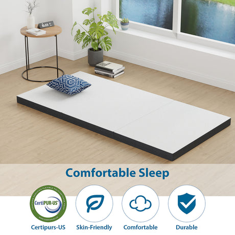 Hollyhock Tri-Fold Memory Foam Mattress Topper - 3" or 4" Plush, CertiPUR-US Certified, Twin to Queen – White & Gray, view 17
