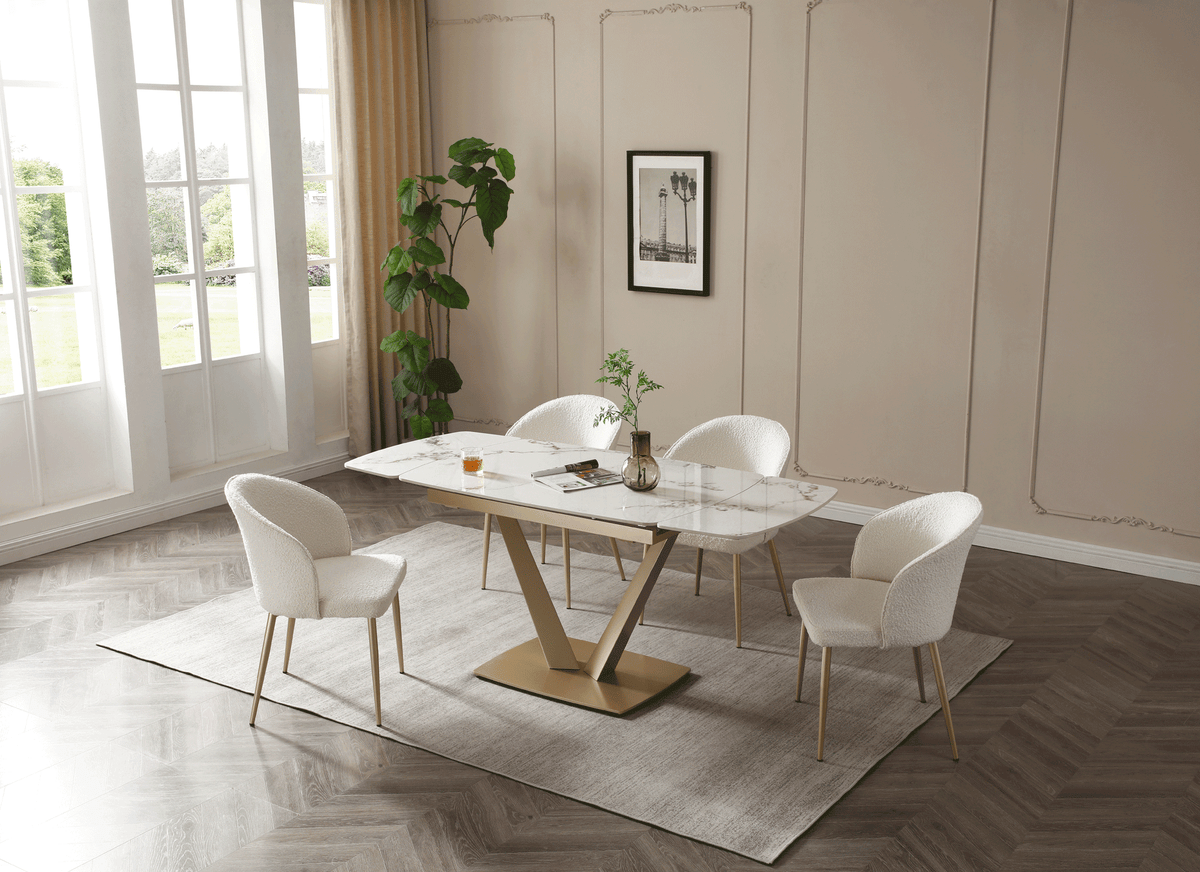 109 Extendable Ceramic Top Dining Table & Chair Sets