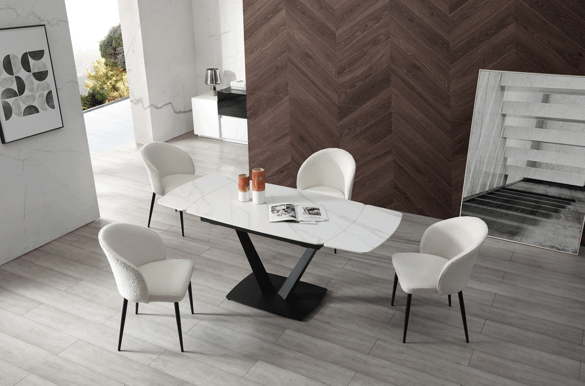 109 Extendable Ceramic Top Dining Table & Chair Sets
