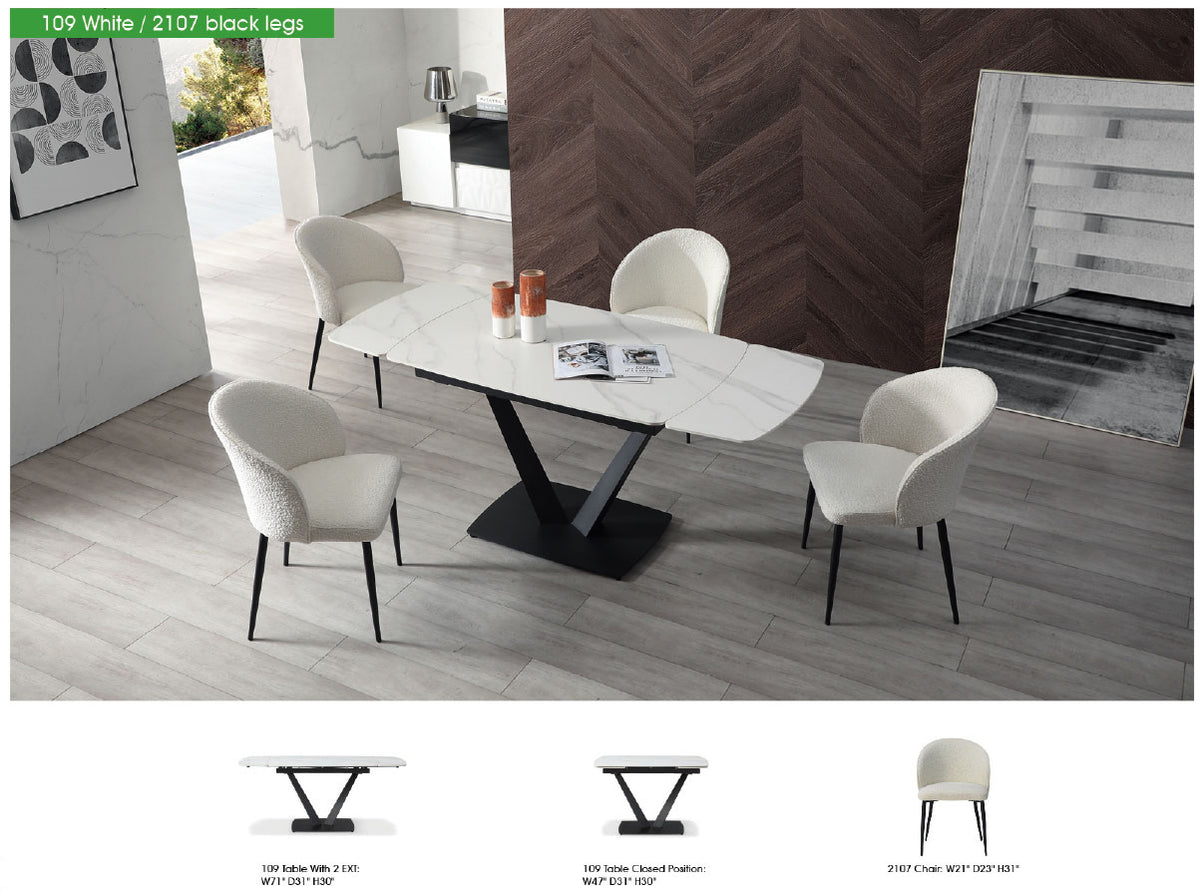109 Extendable Ceramic Top Dining Table & Chair Sets
