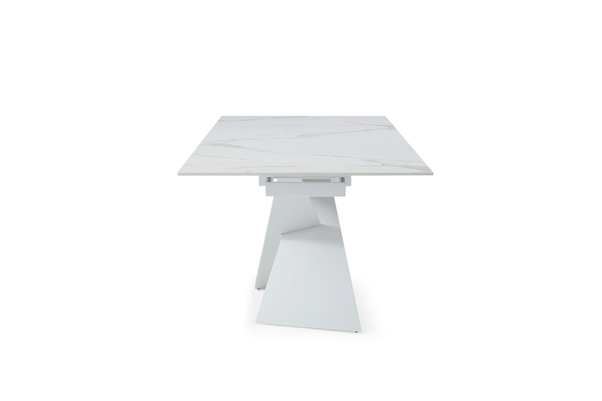9113 Extendable White Ceramic Top Dining Table & 1218 Swivel Chair Sets