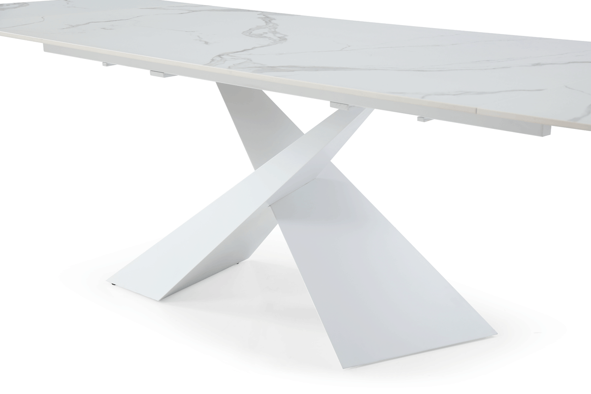 9113 Extendable White Ceramic Top Dining Table & 1218 Swivel Chair Sets