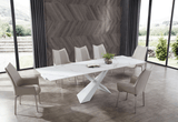 9113 Extendable White Ceramic Top Dining Table & 1218 Swivel Chair Sets