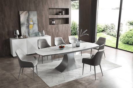 9035 Extendable Ceramic Stone Top Dining Table & 1254 Chair Set
