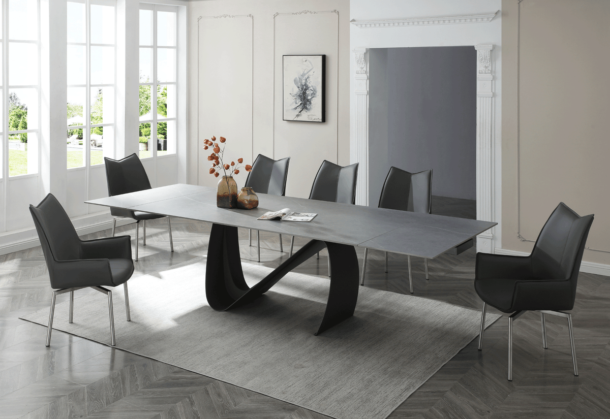 9087 Extendable Ceramic Top Dining Table & Swivel Chair Sets