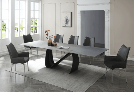 9087 Extendable Ceramic Top Dining Table & Swivel Chair Sets