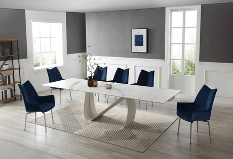9087 Extendable Ceramic Top Dining Table & Swivel Chair Sets
