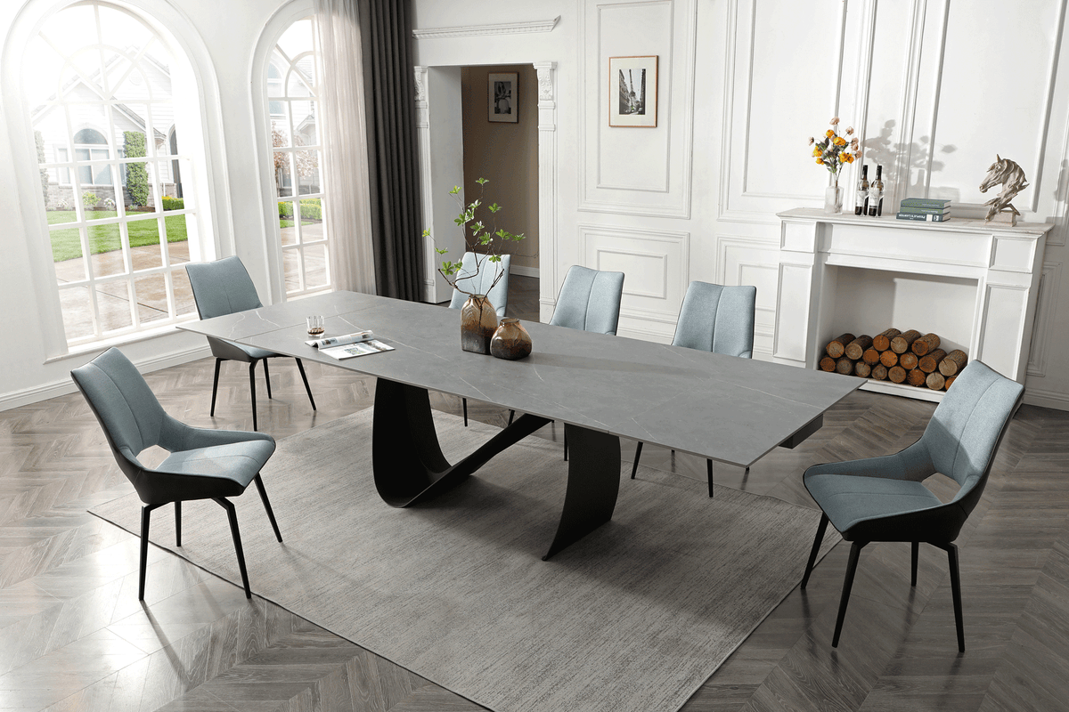 9087 Extendable Ceramic Top Dining Table & Swivel Chair Sets
