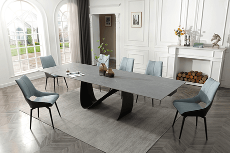9087 Extendable Ceramic Top Dining Table & Swivel Chair Sets
