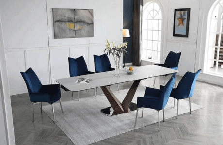 9188 Extendable Ceramic Top Dining Table & Swivel Chair Sets
