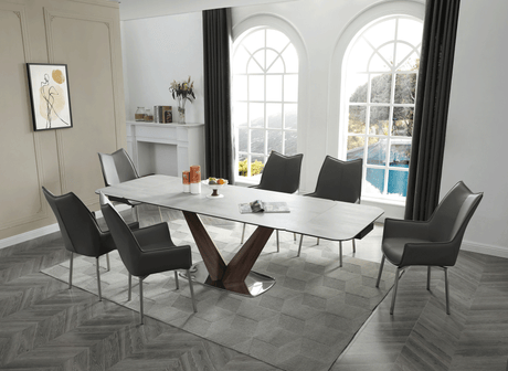9188 Extendable Ceramic Top Dining Table & Swivel Chair Sets