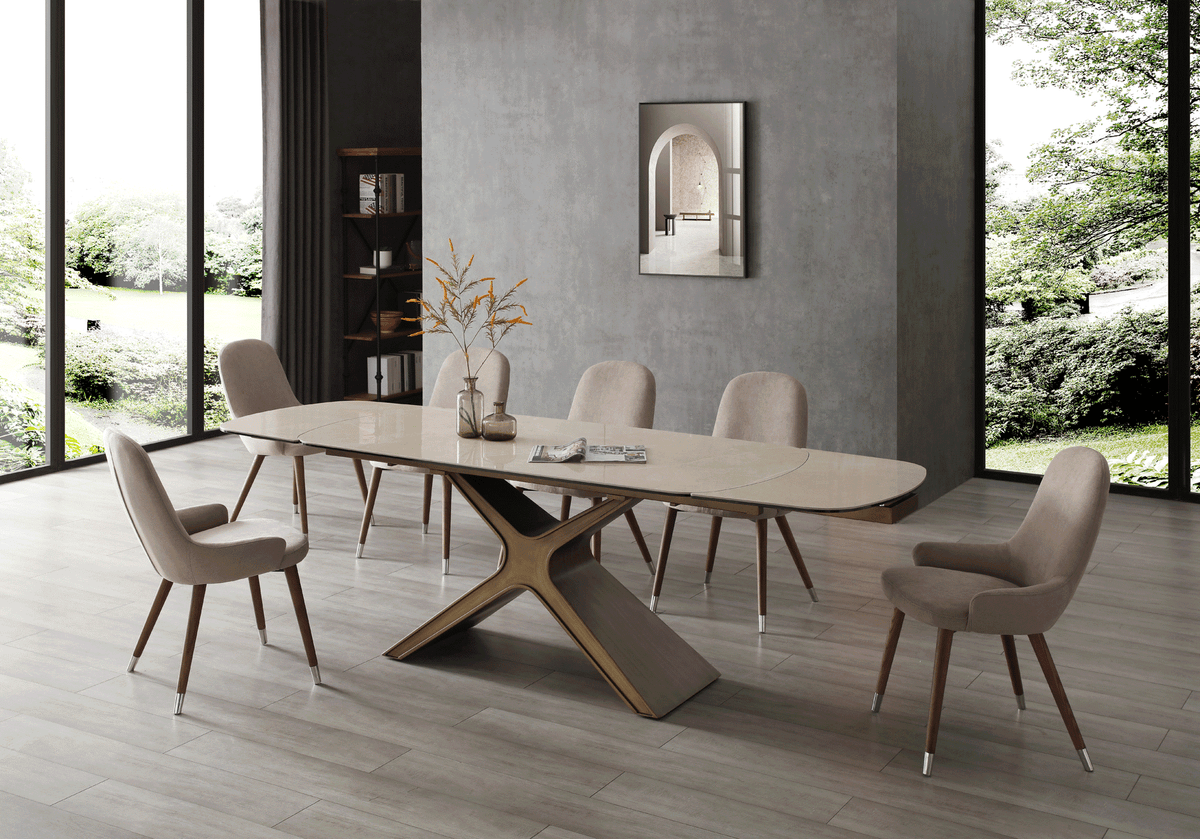 9368 Extendable Ceramic & Glass Top Dining Table & Chair Sets