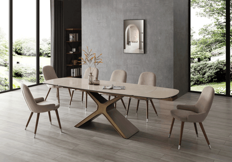9368 Extendable Ceramic & Glass Top Dining Table & Chair Sets