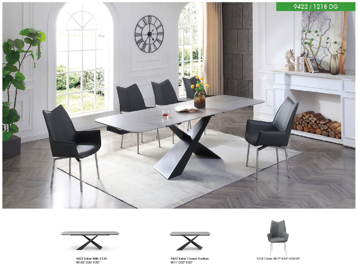 9422 Extendable Grey Ceramic Dining Table & 1218 Swivel Chairs