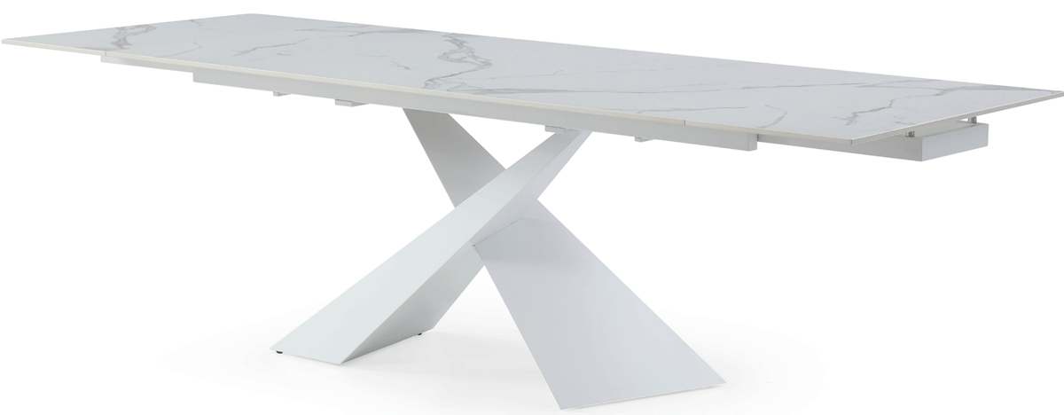 9113 Extendable White Ceramic Top Dining Table & 1218 Swivel Chair Sets