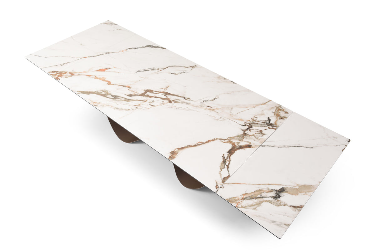 9305 Extendable Marble-Look Ceramic Dining Table & 1442 Chair Set