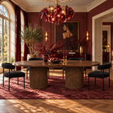 Extendable Oval Dining Table & Boucle Chairs, 5-Piece Dining Set Mid-Century Modern Double Pedestal