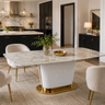 Sofia White Marble-Effect Rectangular Dining Table with Gold Quilted Base - Modern Glamour & Dining Seating