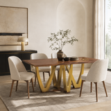 Elana Rectangular Wood Dining Table with Gold Inlays & Metal Legs - Contemporary Dining Room Furniture