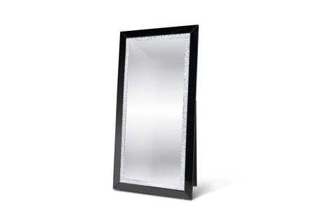 Front view of Nexus full length standing mirror with blue LED border and crystal accents