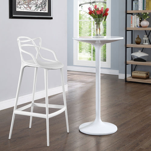 Entangled Bar Stool in Molded Plastic with Organic Twisted Design - Contemporary Easy-Clean Seating in White