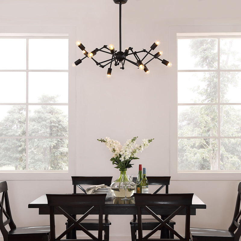 Tagmata Ceiling Fixture with 12 Adjustable Bulb Arms - Industrial Modern Powder-Coated Black Steel