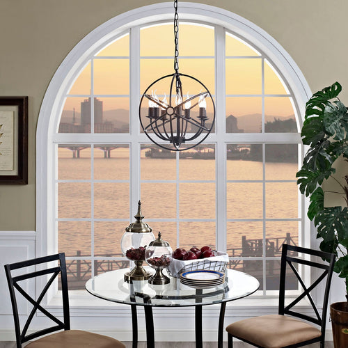 Atom Steel Chandelier with 7 Lights & Adjustable Cord - Vintage Modern Ceiling Pendant Fixture