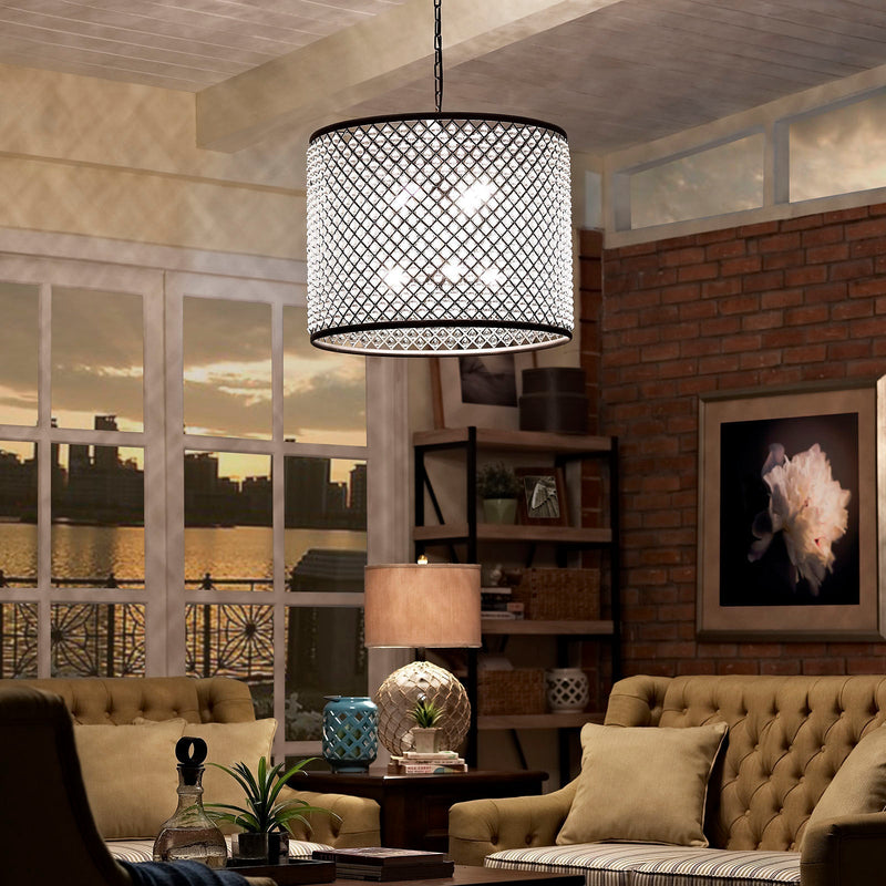 Prosperity Chandelier with Crystal Bead Fillings & Rust-Tinted Steel - Industrial Vintage 8-Light Fixture