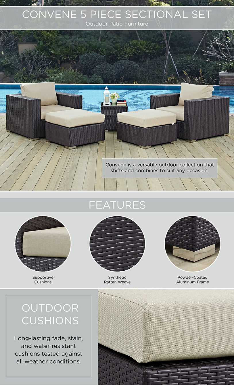 Convene 5 Piece Outdoor Patio Sectional Set dimensions