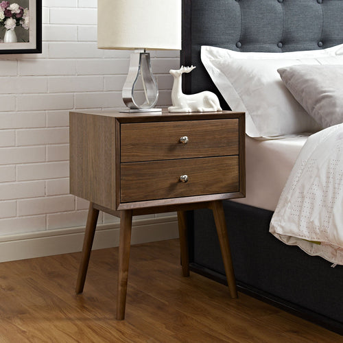 Dispatch Nightstand with Two Full-Extension Drawers & Splayed Legs - Mid-Century Modern Bedside Table