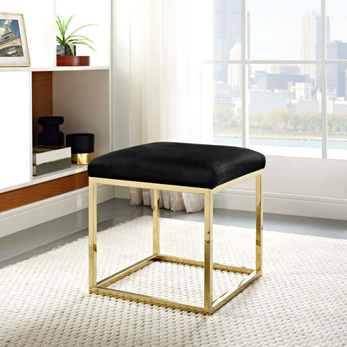 Anticipate Velvet Ottoman with Polished Gold Stainless Steel Base - Clean-Line Modern Accent Footstool