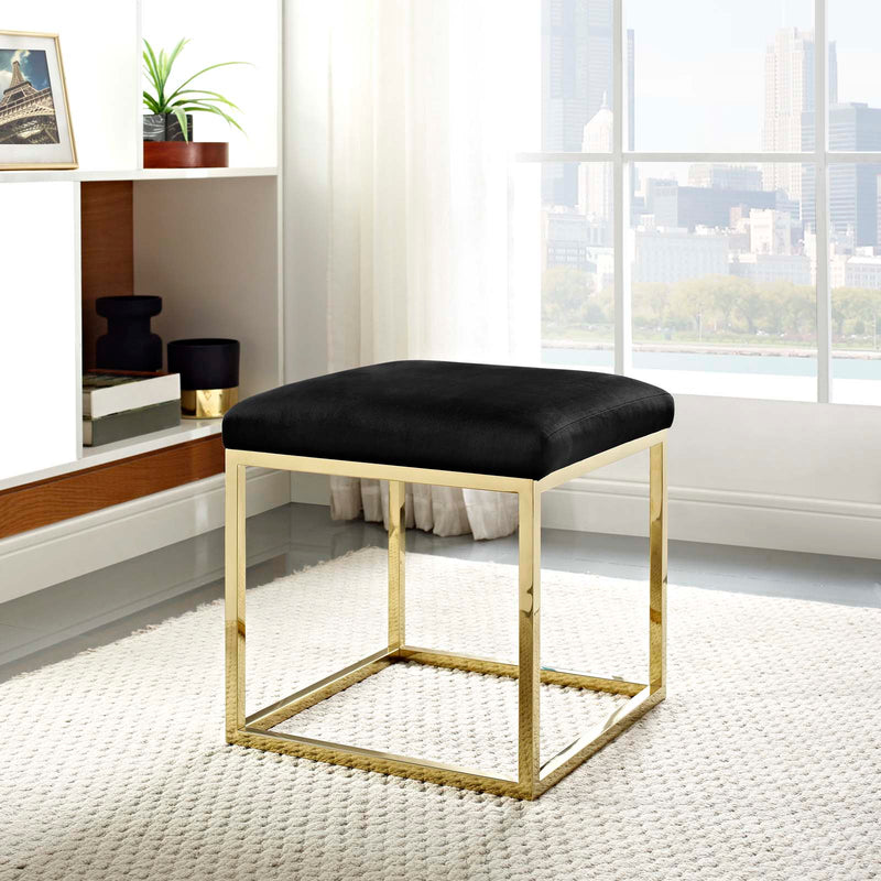 Anticipate Velvet Ottoman with Polished Gold Stainless Steel Base - Clean-Line Modern Accent Footstool