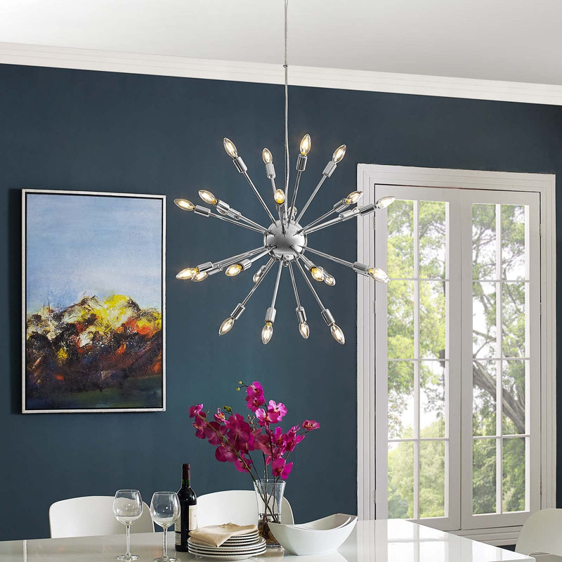 Gamut Metal Chandelier with Chrome-Plated Steel Base - Mid-Century Modern Statement Ceiling Fixture
