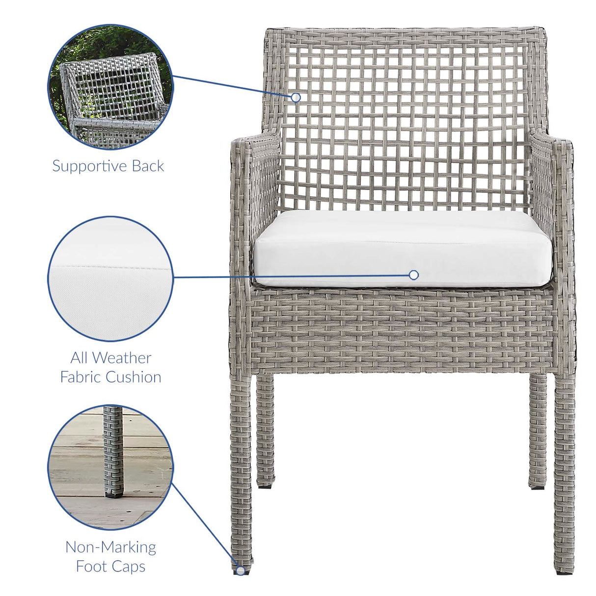 Aura 7 Piece Outdoor Patio Wicker Rattan Set - Modern Coastal & Weather-Resistant