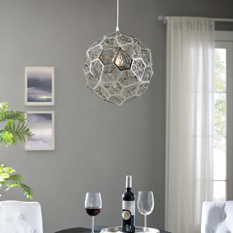 Shine Pendant Chandelier with Diamond-Pattern Open Globe - Modern Glam Chrome Stainless Steel Ceiling Light