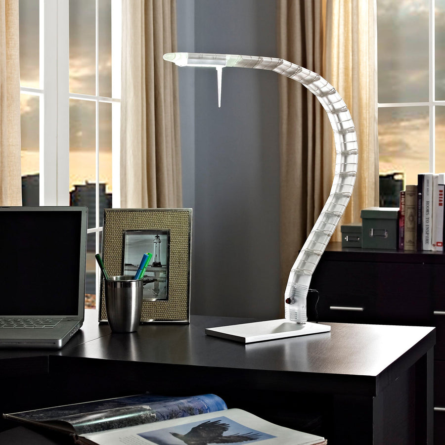 Inspect LED Table Lamp with Flexible Metal Arm & Full-Range Dimmer - Modern Task Lamp in White