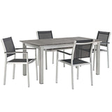 Shore 5 Piece Outdoor Patio Aluminum Dining Set with Wood Panel Accents (Modern Minimalist & Weather-Resistant)