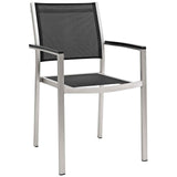 Shore 5 Piece Outdoor Patio Aluminum Dining Set with Wood Panel Accents (Modern Minimalist & Weather-Resistant)