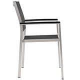 Shore 5 Piece Outdoor Patio Aluminum Dining Set with Wood Panel Accents (Modern Minimalist & Weather-Resistant)