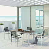 Shore 5 Piece Outdoor Patio Aluminum Dining Set with Wood Panel Accents (Modern Minimalist & Weather-Resistant)