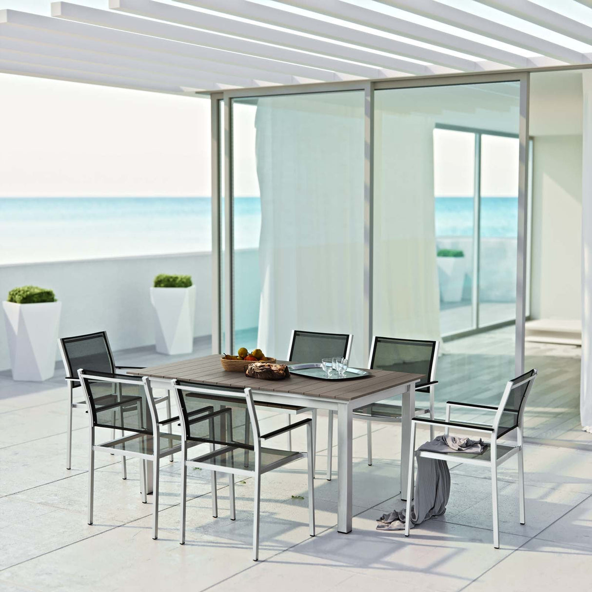 Shore 7 Piece Outdoor Patio Aluminum Dining Set (Modern Minimalist & Weather-Resistant)
