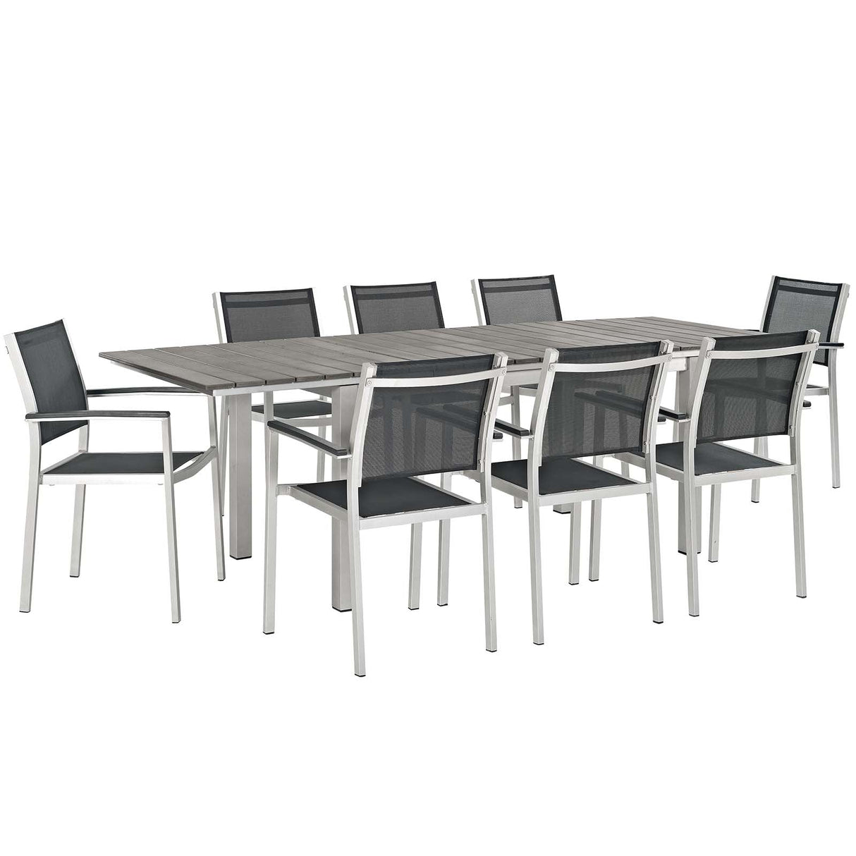 Shore 9 Piece Outdoor Patio Aluminum Dining Set - Modern Minimalist & Weather-Resistant