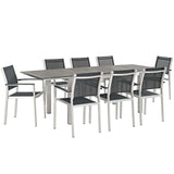 Shore 9 Piece Outdoor Patio Aluminum Dining Set - Modern Minimalist & Weather-Resistant