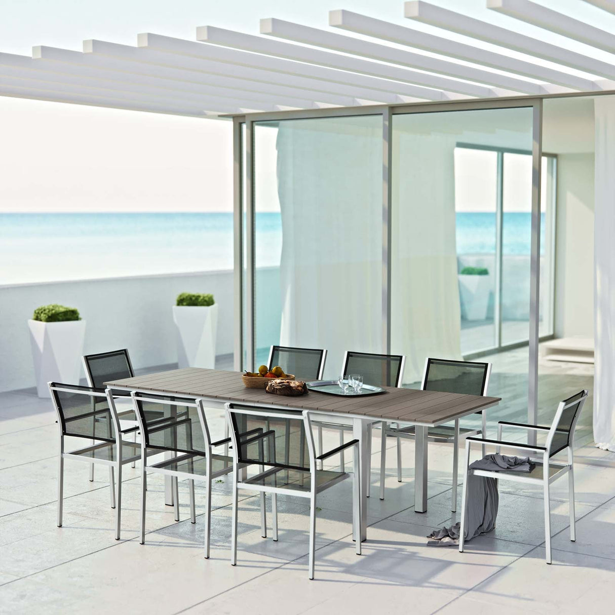 Shore 9 Piece Outdoor Patio Aluminum Dining Set - Modern Minimalist & Weather-Resistant