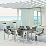 9 Piece Outdoor Patio Aluminum Dining Set with Wood Accents (Modern Minimalist & Weather Resistant)